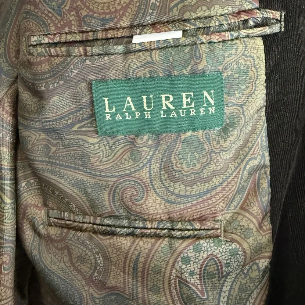 Lauren Ralph Lauren Blazer Mens Sz 42 Reg Fine Corduroy Brown With Elbow Patches